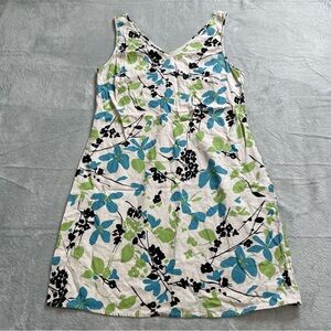 Nomadic Traders Dress Small Linen Blend Floral Double V Sleeveless Tank